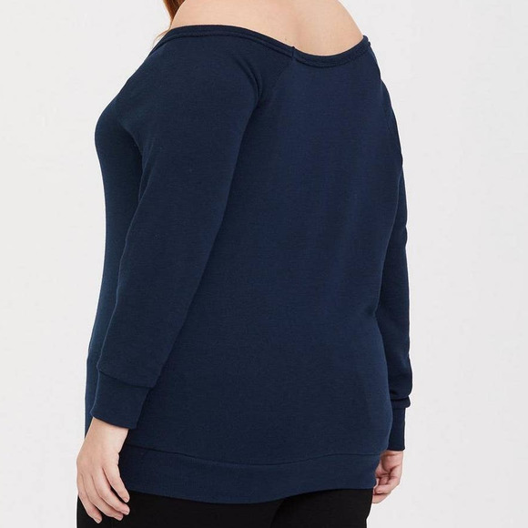 Torrid Navy Off the Shoulder Pullover Sweater Sweatshirt Plus Size 1 1XL 1X Blue - Picture 2 of 12